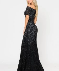 Long Off Shoulder Lace Mermaid Dress By Poly USA 8596