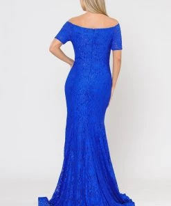 Long Off Shoulder Lace Mermaid Dress By Poly USA 8596