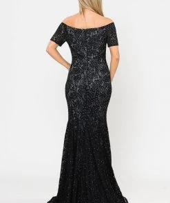 Long Off Shoulder Lace Mermaid Dress By Poly USA 8596