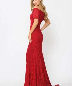 Long Off Shoulder Lace Mermaid Dress By Poly USA 8596