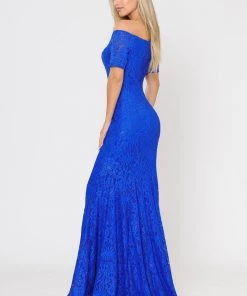 Long Off Shoulder Lace Mermaid Dress By Poly USA 8596