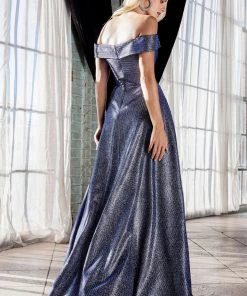 Prom Long Off Shoulder Metallic Dress By Cinderella Divine CD162