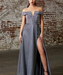 Prom Long Off Shoulder Metallic Dress By Cinderella Divine CD162