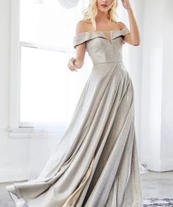 Prom Long Off Shoulder Metallic Dress By Cinderella Divine CD162