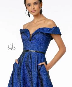 Long Off Shoulder Metallic Glitter Dress By Elizabeth K GL2982 Prom 26 Long Off Shoulder Metallic Glitter Dress By Elizabeth K GL2982 Prom