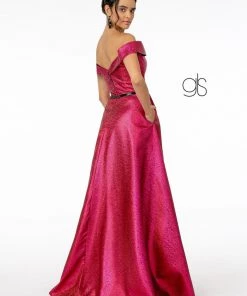 Long Off Shoulder Metallic Glitter Dress By Elizabeth K GL2982 Prom 22 Long Off Shoulder Metallic Glitter Dress By Elizabeth K GL2982 Prom