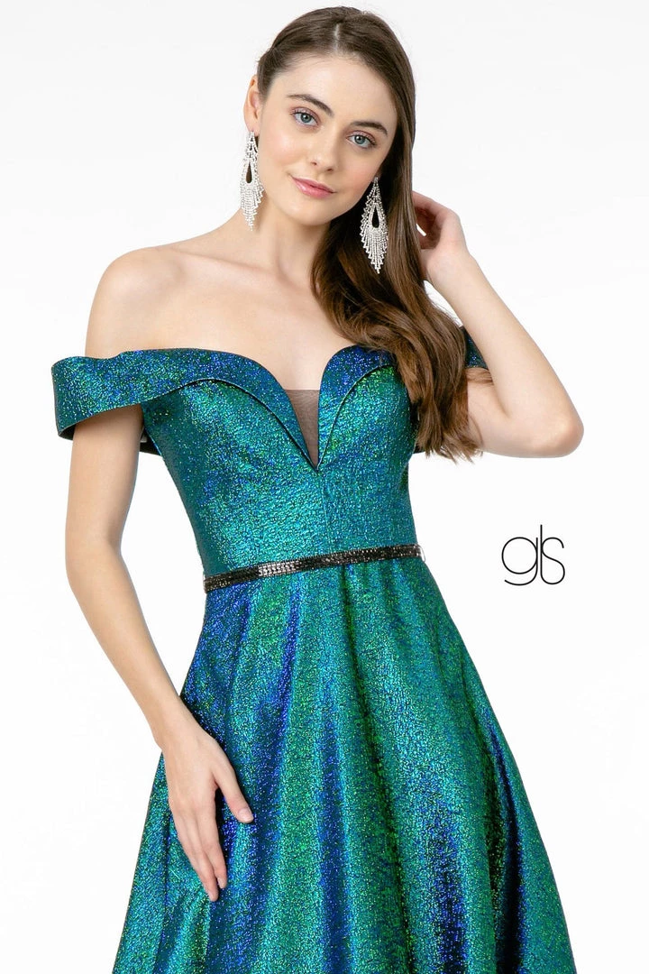 Long Off Shoulder Metallic Glitter Dress By Elizabeth K GL2982 Prom 5 Long Off Shoulder Metallic Glitter Dress By Elizabeth K GL2982 Prom