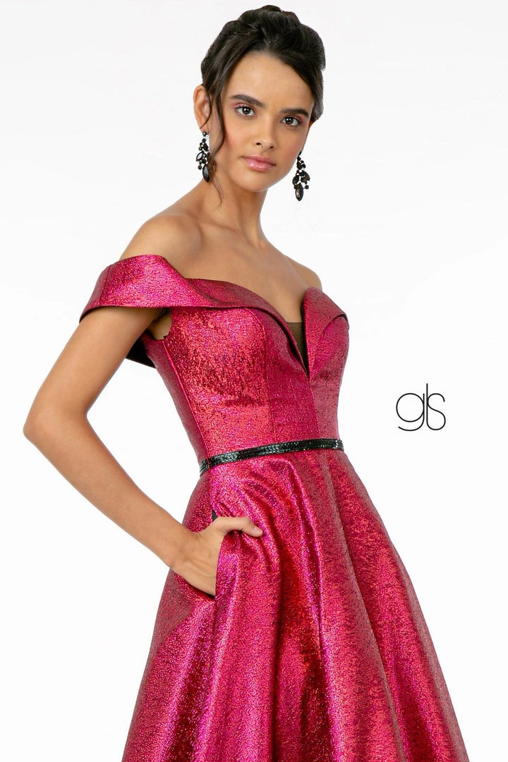 Long Off Shoulder Metallic Glitter Dress By Elizabeth K GL2982 Prom 9 Long Off Shoulder Metallic Glitter Dress By Elizabeth K GL2982 Prom