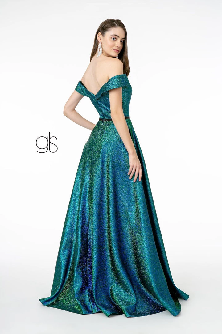 Long Off Shoulder Metallic Glitter Dress By Elizabeth K GL2982 Prom 4 Long Off Shoulder Metallic Glitter Dress By Elizabeth K GL2982 Prom