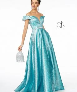Long Off Shoulder Metallic Glitter Dress By Elizabeth K GL2982 Prom 29 Long Off Shoulder Metallic Glitter Dress By Elizabeth K GL2982 Prom