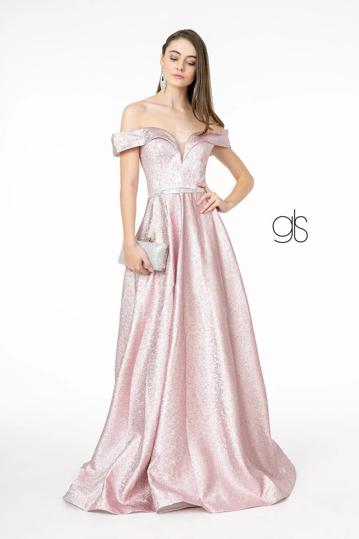 Long Off Shoulder Metallic Glitter Dress By Elizabeth K GL2982 Prom 13 Long Off Shoulder Metallic Glitter Dress By Elizabeth K GL2982 Prom