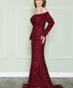 Long Off Shoulder Sequin Dress By Poly USA 8876 9 Long Off Shoulder Sequin Dress By Poly USA 8876