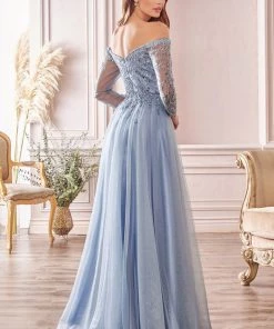 Long Off Shoulder Tulle Dress By Cinderella Divine CD0172