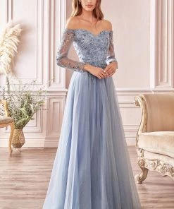Long Off Shoulder Tulle Dress By Cinderella Divine CD0172