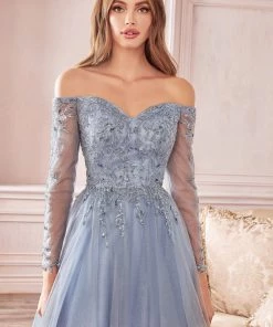 Long Off Shoulder Tulle Dress By Cinderella Divine CD0172