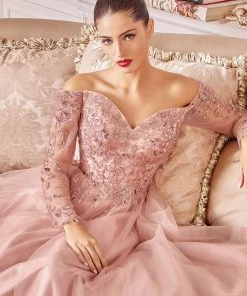Long Off Shoulder Tulle Dress By Cinderella Divine CD0172