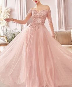 Long Off Shoulder Tulle Dress By Cinderella Divine CD0172