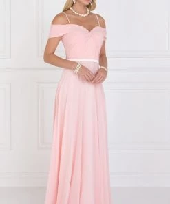 Prom Ruched Long Off Shoulder Blush Dress Elizabeth K