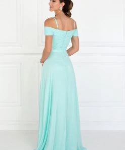 Ruched Long Off Shoulder Burgundy Dress By Elizabeth K