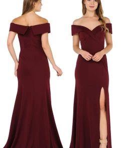 Long Off Shoulder Dress With Front Slit By Poly USA 8258 14 Long Off Shoulder Dress With Front Slit By Poly USA 8258