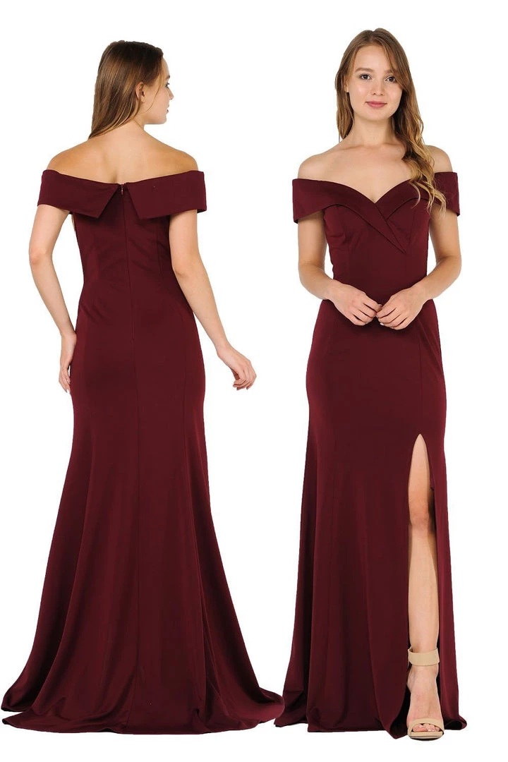 Long Off Shoulder Dress With Front Slit By Poly USA 8258 5 Long Off Shoulder Dress With Front Slit By Poly USA 8258