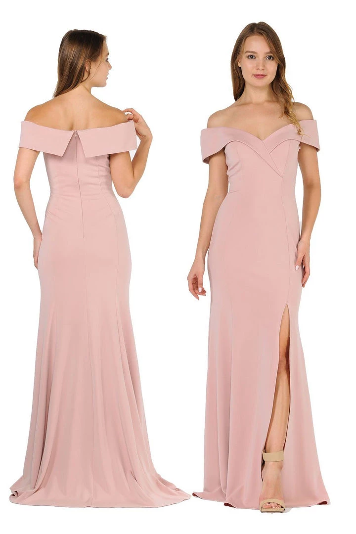 Long Off Shoulder Dress With Front Slit By Poly USA 8258 3 Long Off Shoulder Dress With Front Slit By Poly USA 8258