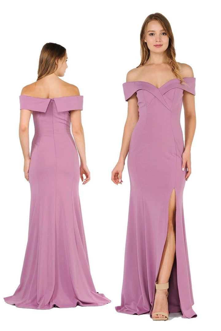 Long Off Shoulder Dress With Front Slit By Poly USA 8258 4 Long Off Shoulder Dress With Front Slit By Poly USA 8258