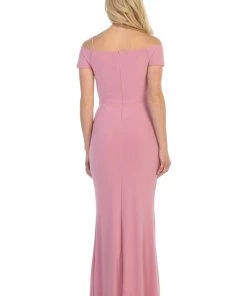 Long Off The Shoulder Dress With Jeweled Waistband By Celavie 6292-L