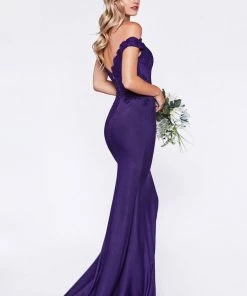 Long Off Shoulder Lace Bodice Dress By Cinderella Divine CF158