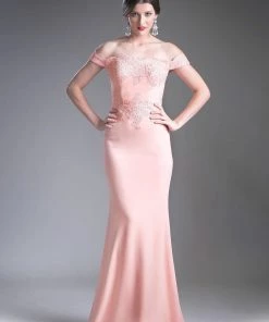 Long Off Shoulder Lace Bodice Dress By Cinderella Divine CF158