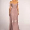 Long Off The Shoulder Dress With Pleated Bodice By Elizabeth K GL2550