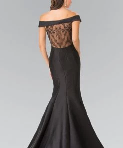 Long Off The Shoulder Dress With Sheer Lace Back By Elizabeth K GL2213