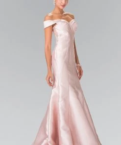 Long Off The Shoulder Dress With Sheer Lace Back By Elizabeth K GL2213