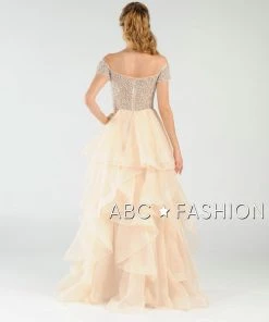 Long Off The Shoulder Dress With Tiered Skirt By Poly USA 8006 Prom