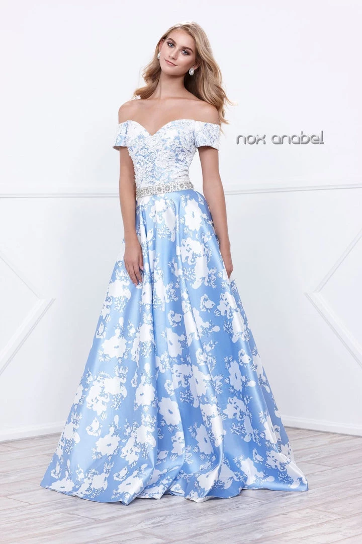 Prom Long Off The Shoulder Floral Print Dress By Nox Anabel 8301 5 Prom Long Off The Shoulder Floral Print Dress By Nox Anabel 8301