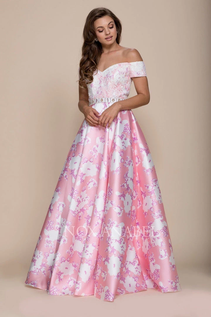 Prom Long Off The Shoulder Floral Print Dress By Nox Anabel 8301 3 Prom Long Off The Shoulder Floral Print Dress By Nox Anabel 8301