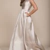 Long Off The Shoulder Satin Dress With Pockets By Nox Anabel C007 Prom