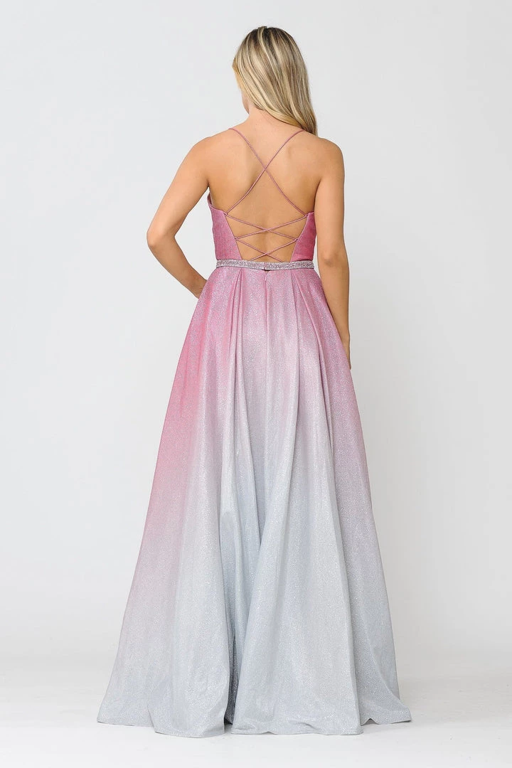 Long Ombre Glitter Dress With Corset Back By Poly USA 8708 13 Long Ombre Glitter Dress With Corset Back By Poly USA 8708