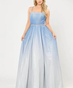 Long Ombre Glitter Dress With Corset Back By Poly USA 8708 18 Long Ombre Glitter Dress With Corset Back By Poly USA 8708