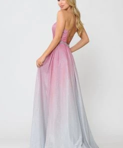 Long Ombre Glitter Dress With Corset Back By Poly USA 8708 24 Long Ombre Glitter Dress With Corset Back By Poly USA 8708