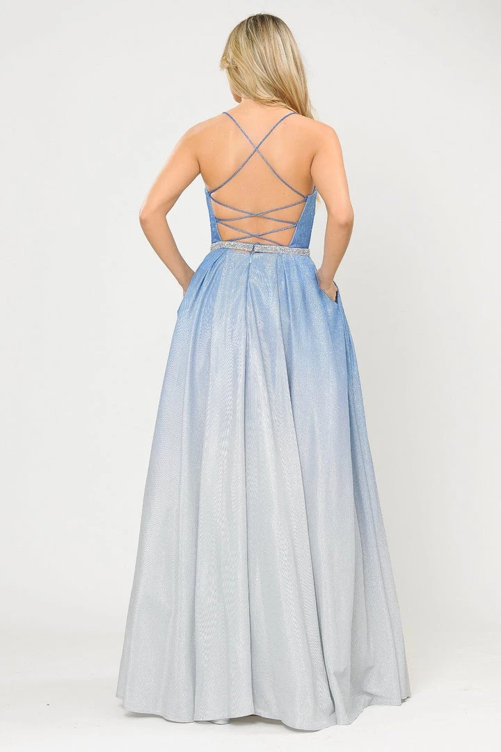 Long Ombre Glitter Dress With Corset Back By Poly USA 8708 4 Long Ombre Glitter Dress With Corset Back By Poly USA 8708