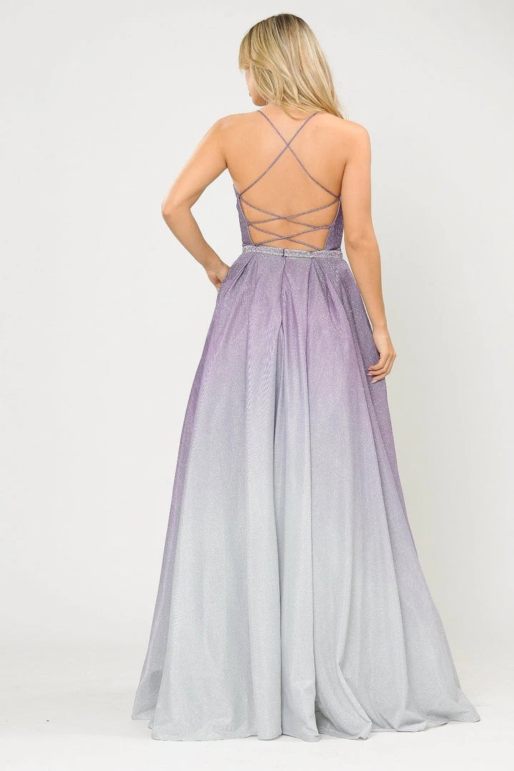 Long Ombre Glitter Dress With Corset Back By Poly USA 8708 8 Long Ombre Glitter Dress With Corset Back By Poly USA 8708
