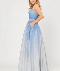 Long Ombre Glitter Two Piece Dress By Poly USA 8706 21 Long Ombre Glitter Two Piece Dress By Poly USA 8706