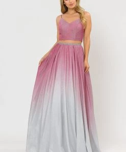 Long Ombre Glitter Two Piece Dress By Poly USA 8706 26 Long Ombre Glitter Two Piece Dress By Poly USA 8706