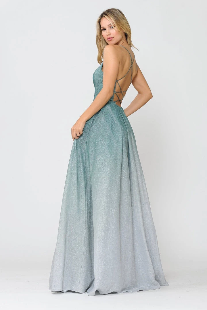 Prom Long Ombre Glitter V-Neck Dress With Corset Back By Poly USA 8712 13 Prom Long Ombre Glitter V-Neck Dress With Corset Back By Poly USA 8712