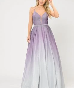 Prom Long Ombre Glitter V-Neck Dress With Corset Back By Poly USA 8712 35 Prom Long Ombre Glitter V-Neck Dress With Corset Back By Poly USA 8712