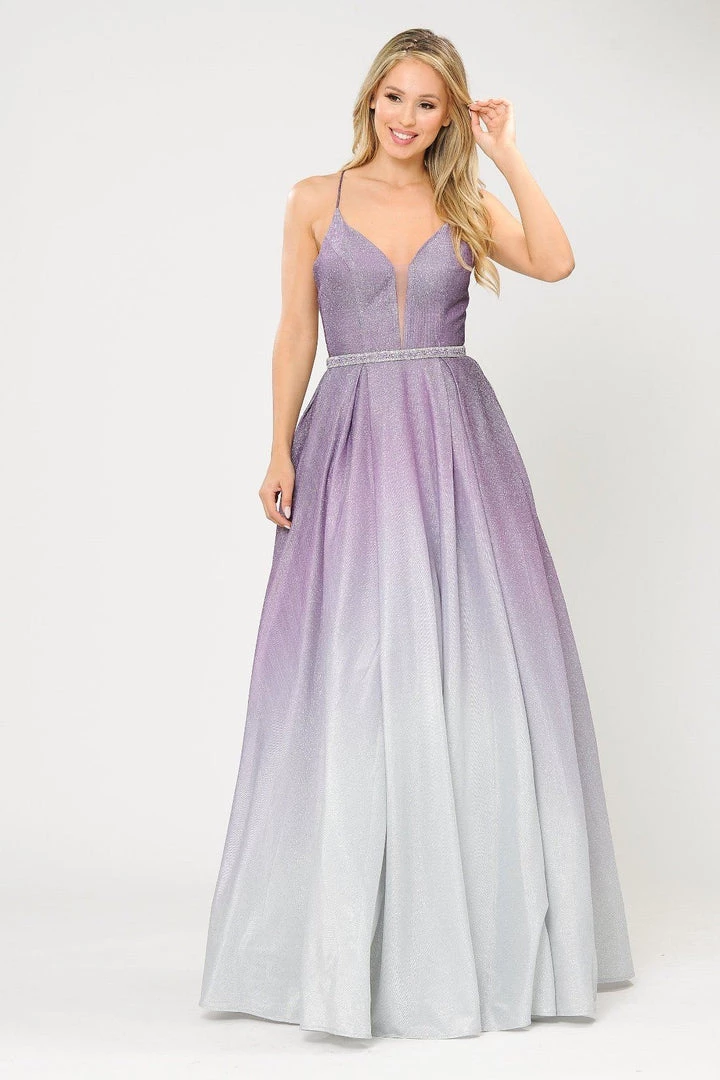 Prom Long Ombre Glitter V-Neck Dress With Corset Back By Poly USA 8712 19 Prom Long Ombre Glitter V-Neck Dress With Corset Back By Poly USA 8712
