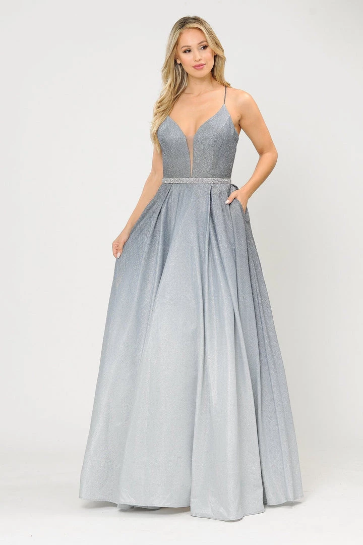 Prom Long Ombre Glitter V-Neck Dress With Corset Back By Poly USA 8712 6 Prom Long Ombre Glitter V-Neck Dress With Corset Back By Poly USA 8712