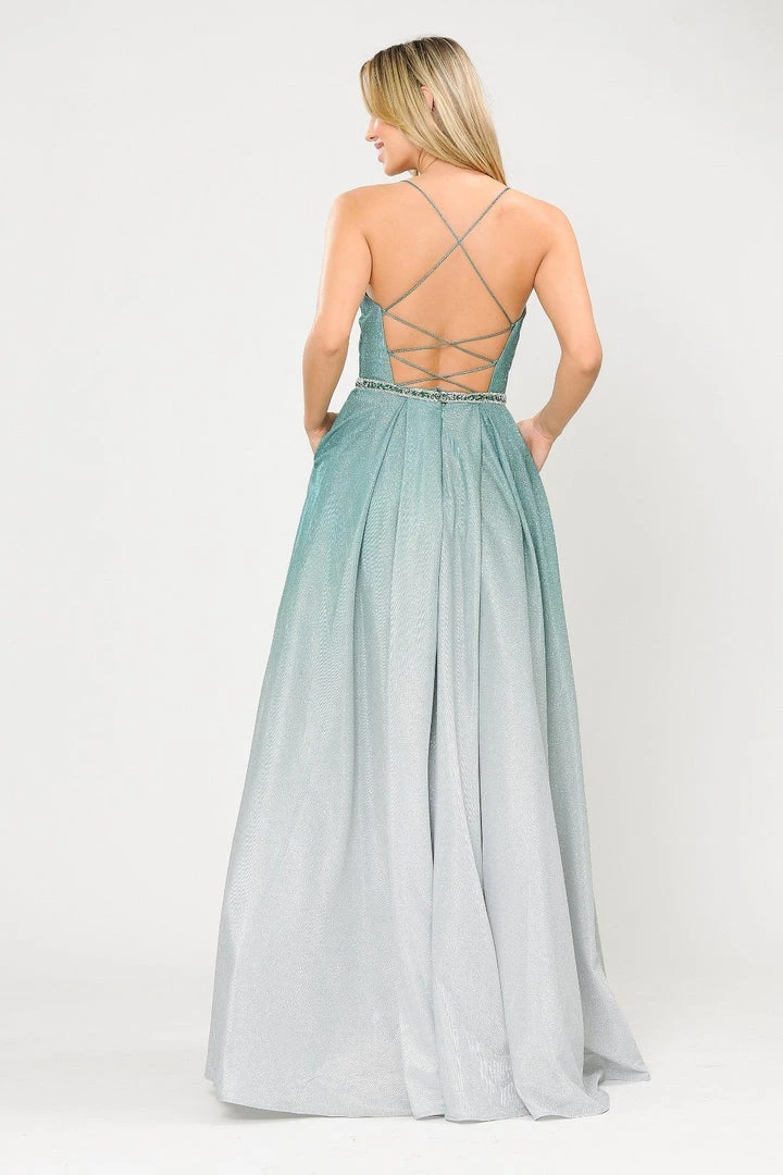 Prom Long Ombre Glitter V-Neck Dress With Corset Back By Poly USA 8712 8 Prom Long Ombre Glitter V-Neck Dress With Corset Back By Poly USA 8712