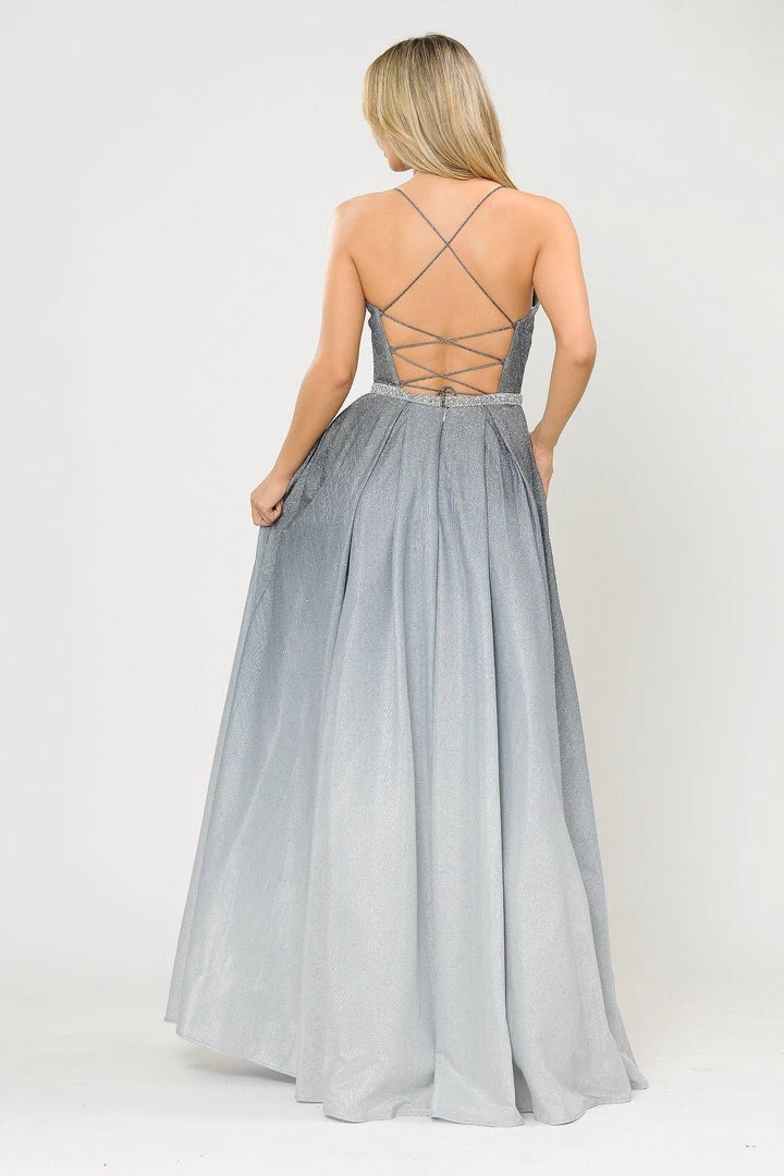 Prom Long Ombre Glitter V-Neck Dress With Corset Back By Poly USA 8712 4 Prom Long Ombre Glitter V-Neck Dress With Corset Back By Poly USA 8712